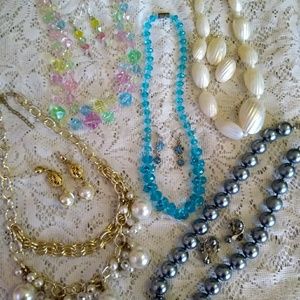 SOLD Lot of 6 vtg necklaces and married earrings